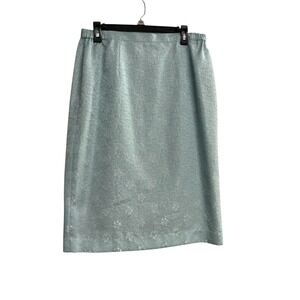 LESLIE FAY Women's Pencil Skirt Sz 14 Bluegreen Floral Elastic Waist SEE DESCRIP